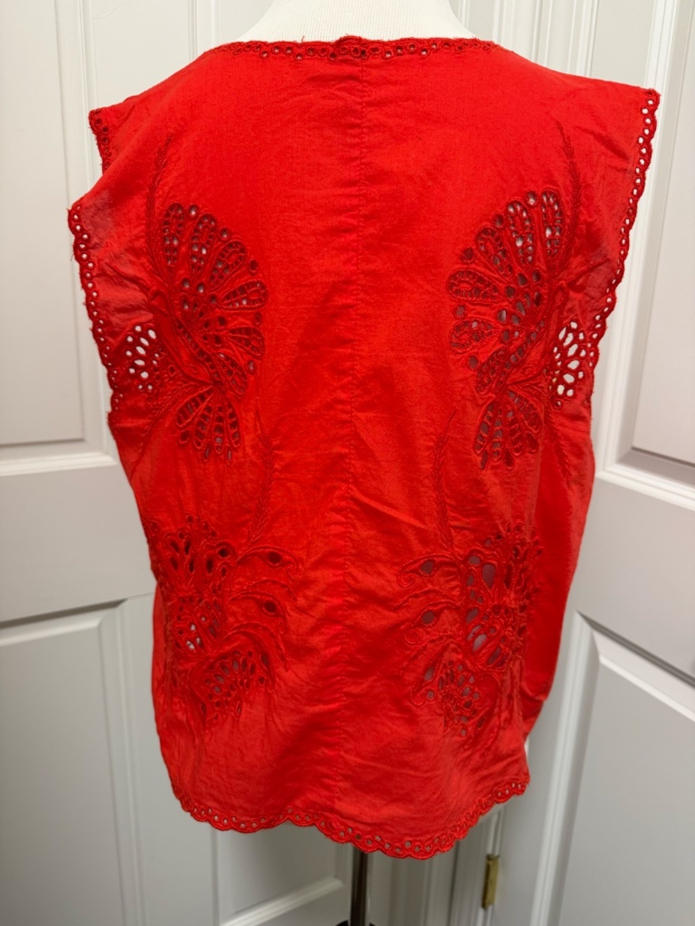 Free People Sweet Escape Embroidered Eyelet Tie Front Top Red Women's Size Large - Picture 7 of 11